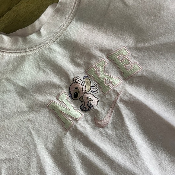 Handmade Pink Nike Fleece Sweater with Angel from Lilo & Stitch Design, L- USED - Picture 5 of 8